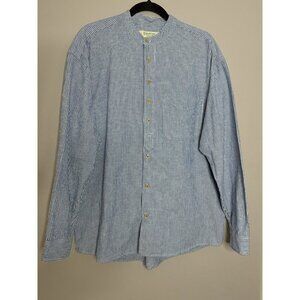 Emerald Isle Weaving Traditional Irish Grandfather Shirt L Blue White Stripes